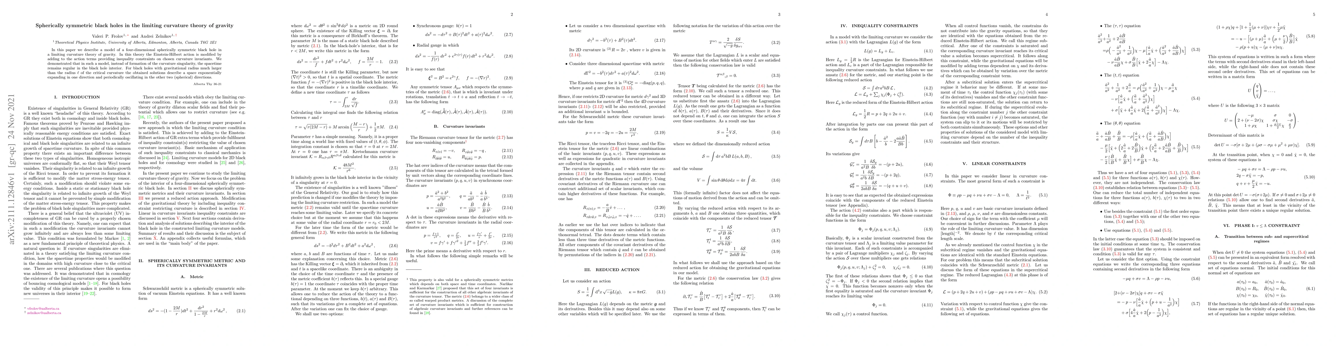 Thumbnail for Spherically symmetric black holes in the limiting curvature theory of
  gravity