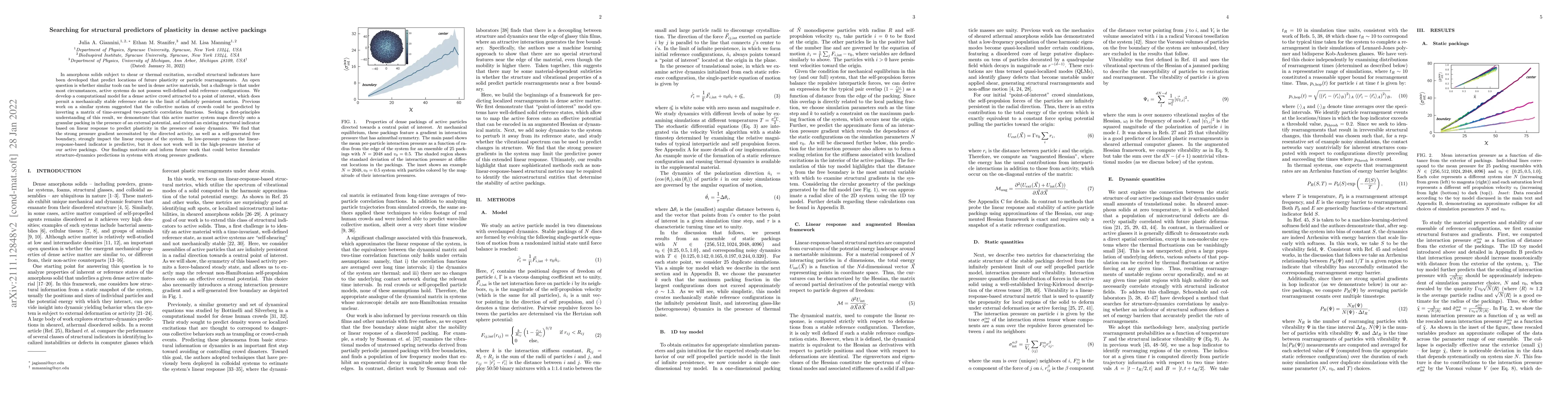 Thumbnail for Searching for structural predictors of plasticity in dense active
  packings