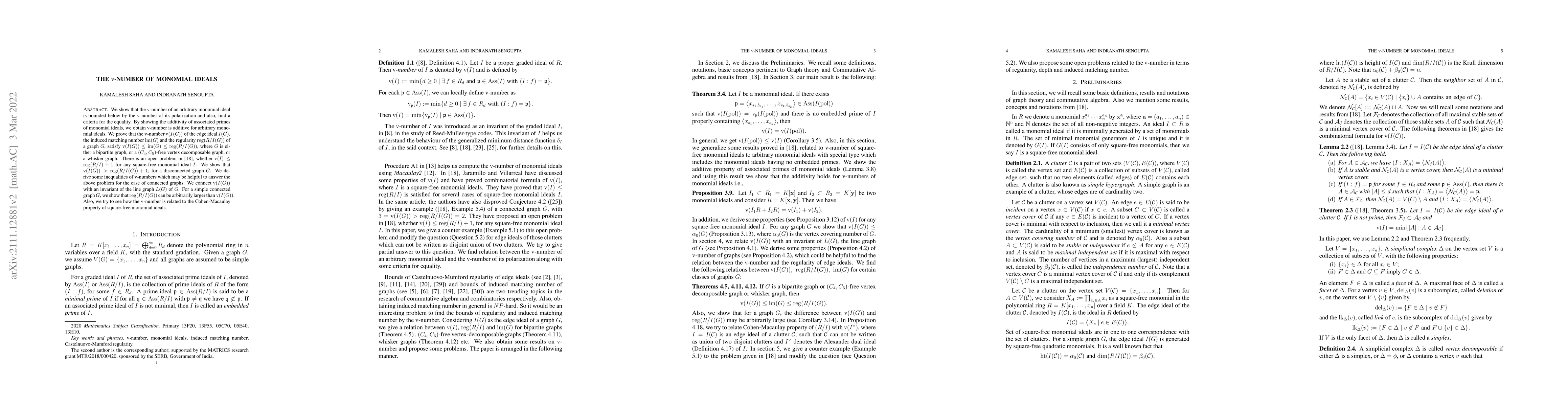 Thumbnail for The $\mathrm{v}$-number of Monomial Ideals
