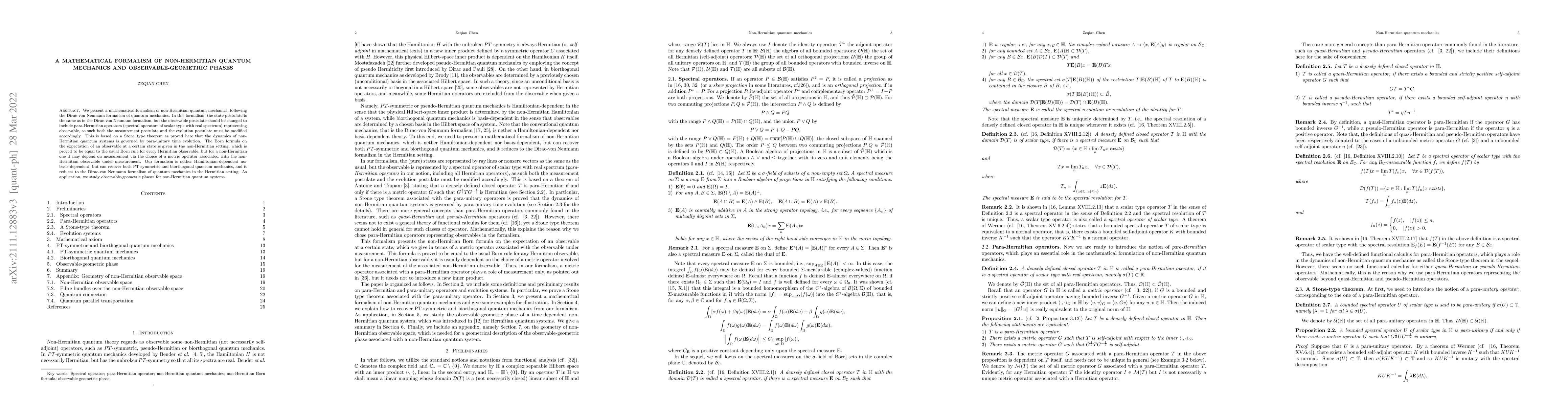 Thumbnail for A mathematical formalism of non-Hermitian quantum mechanics and
  observable-geometric phases