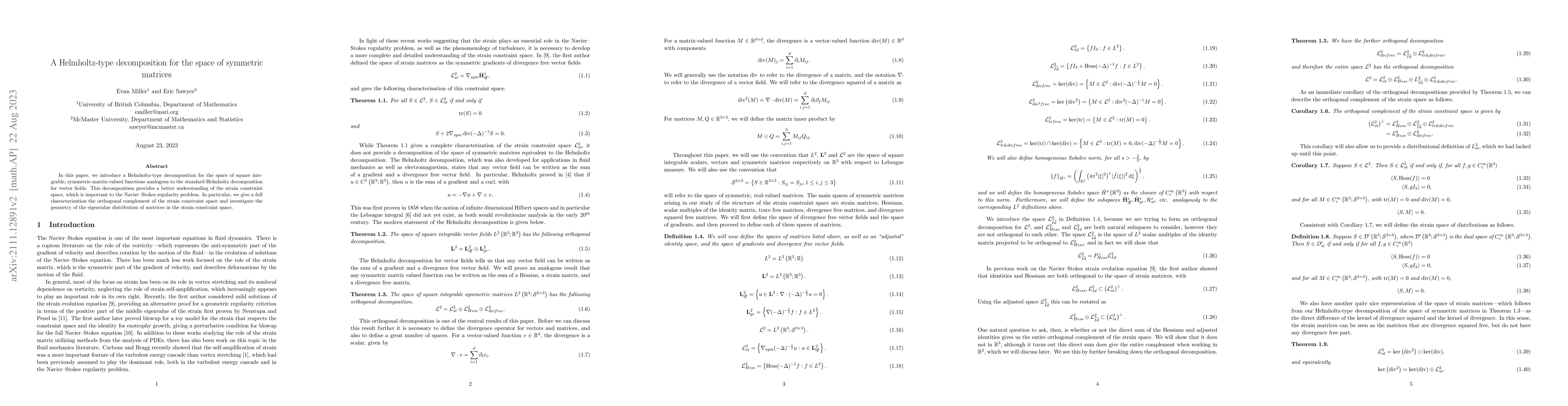 Thumbnail for A Helmholtz-type decomposition for the space of symmetric matrices