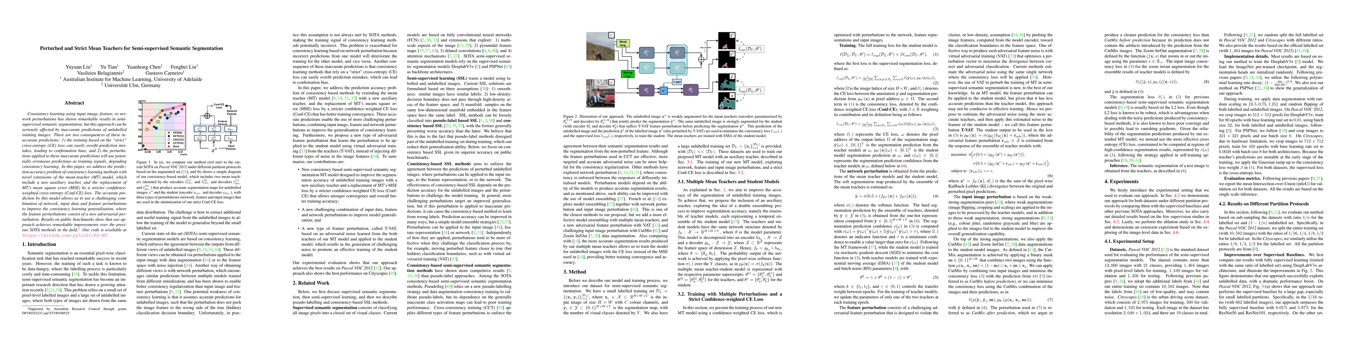 Thumbnail for Perturbed and Strict Mean Teachers for Semi-supervised Semantic
  Segmentation