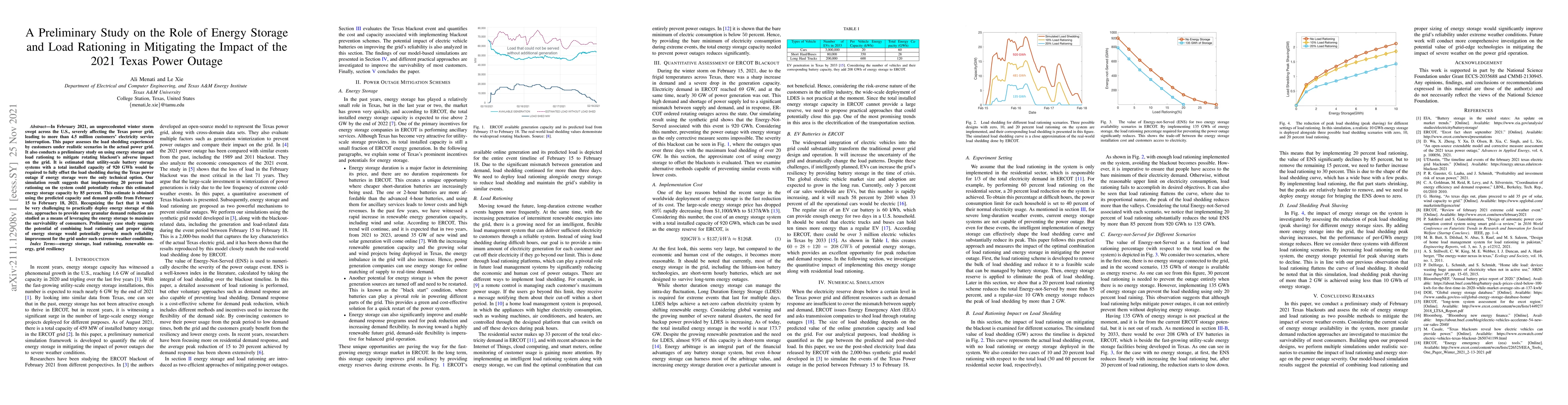 Thumbnail for A Preliminary Study on the Role of Energy Storage and Load Rationing in
  Mitigating the Impact of the 2021 Texas Power Outage