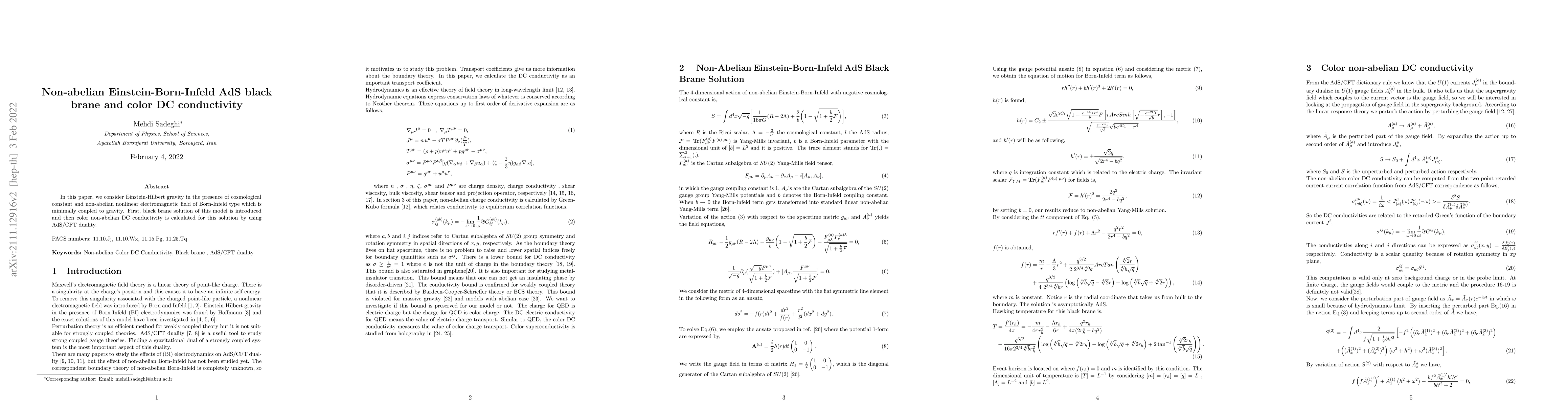 Thumbnail for Non-abelian Einstein-Born-Infeld AdS black brane and color DC
  conductivity