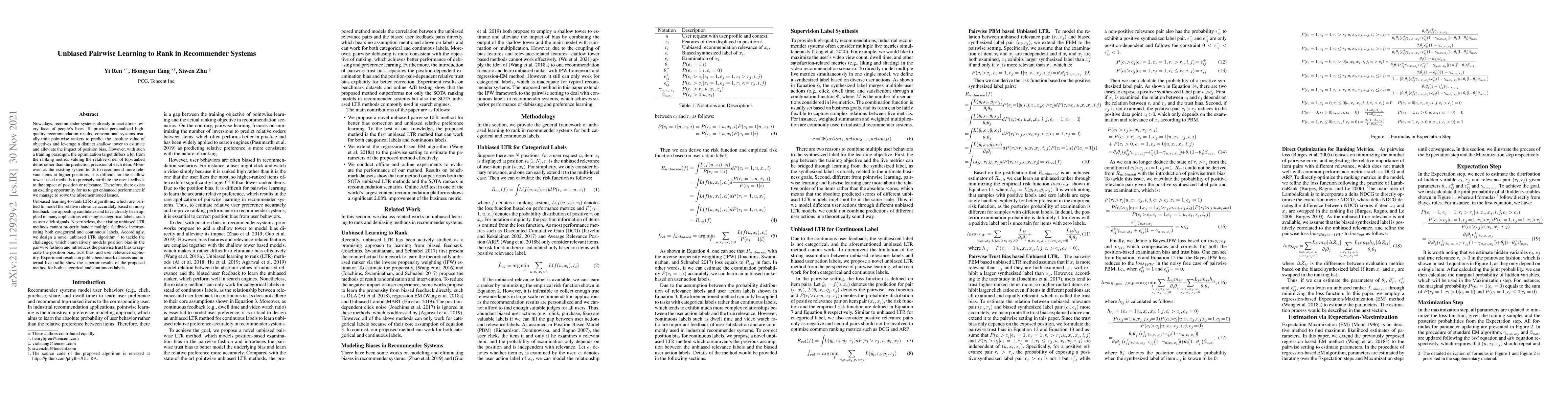 Thumbnail for Unbiased Pairwise Learning to Rank in Recommender Systems