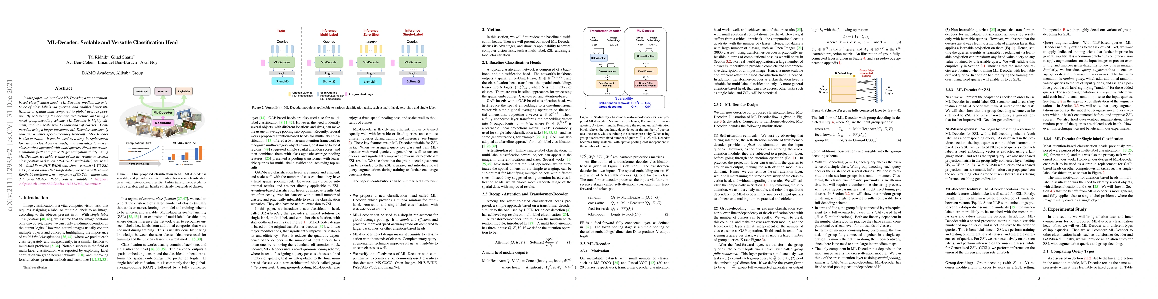 Thumbnail for ML-Decoder: Scalable and Versatile Classification Head