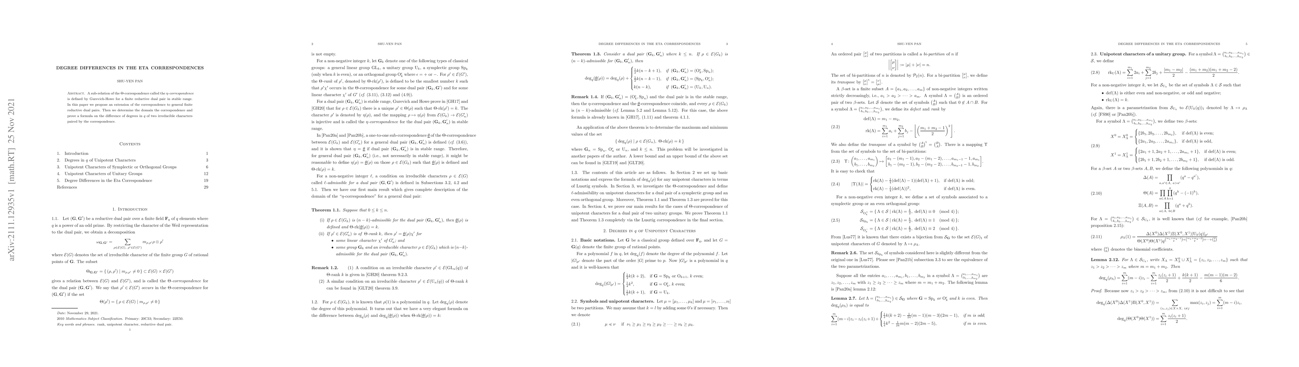 Thumbnail for Degree Differences in the Eta Correspondences