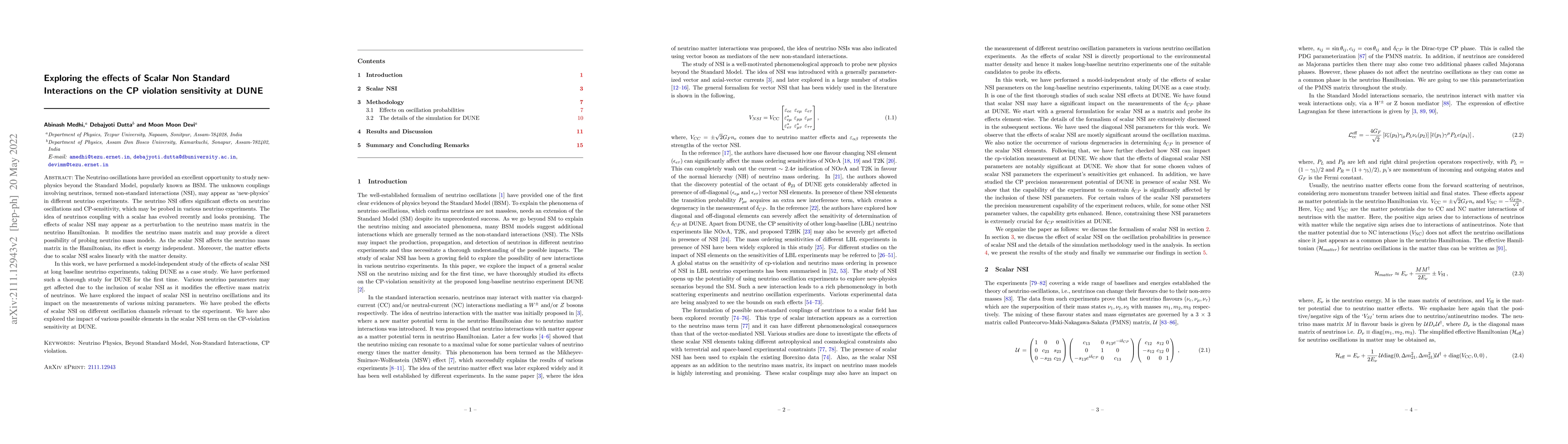 Thumbnail for Exploring the effects of Scalar Non Standard Interactions on the CP
  violation sensitivity at DUNE