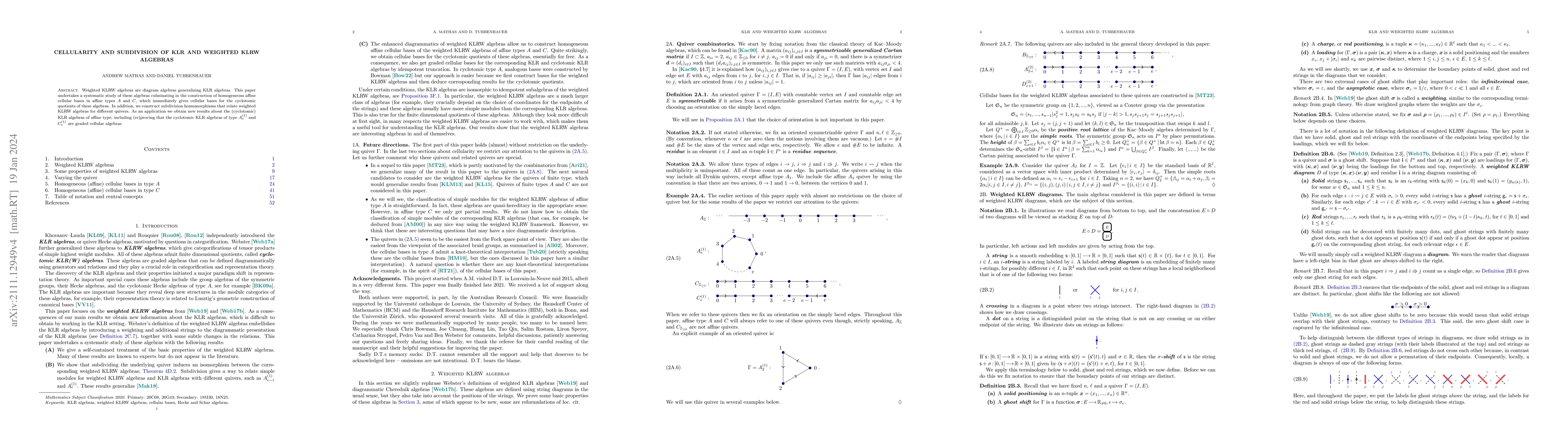Thumbnail for Cellularity and subdivision of KLR and weighted KLRW algebras