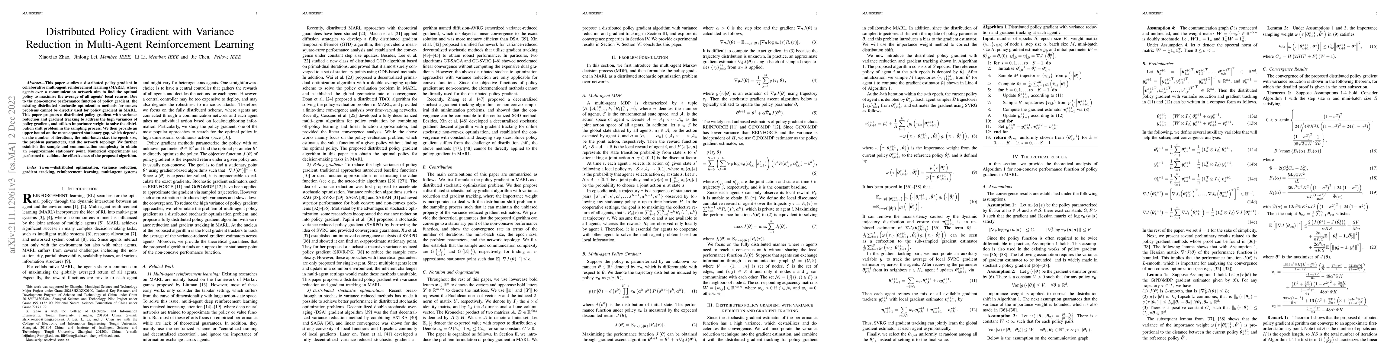 Thumbnail for Distributed Policy Gradient with Variance Reduction in Multi-Agent
  Reinforcement Learning