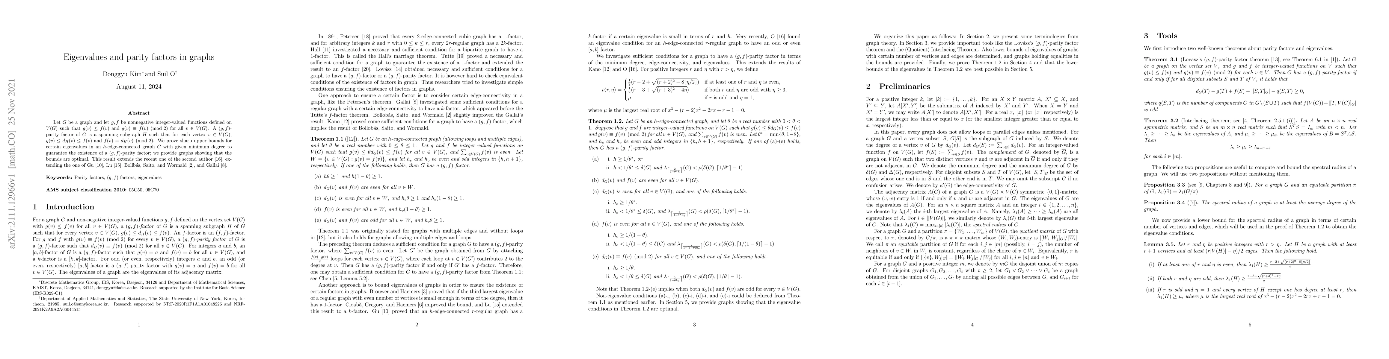 Thumbnail for Eigenvalues and parity factors in graphs