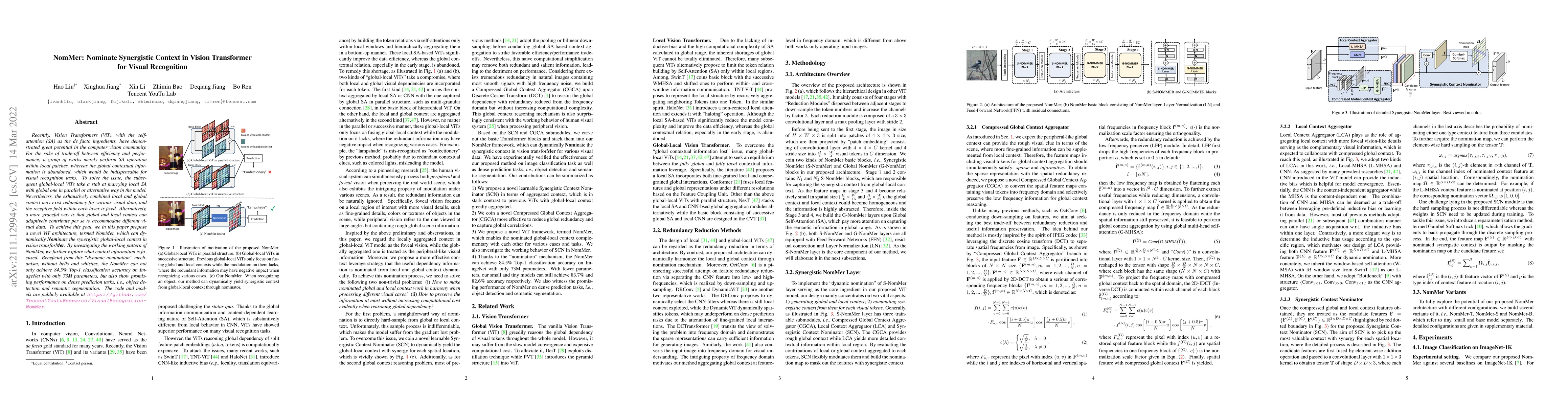 Thumbnail for NomMer: Nominate Synergistic Context in Vision Transformer for Visual
  Recognition