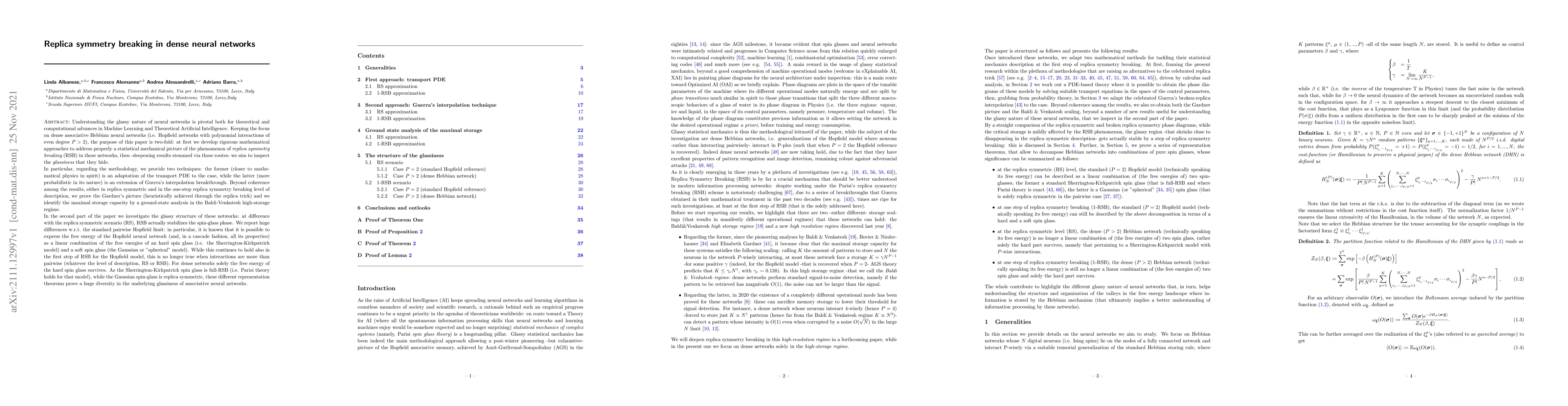 Thumbnail for Replica symmetry breaking in dense neural networks
