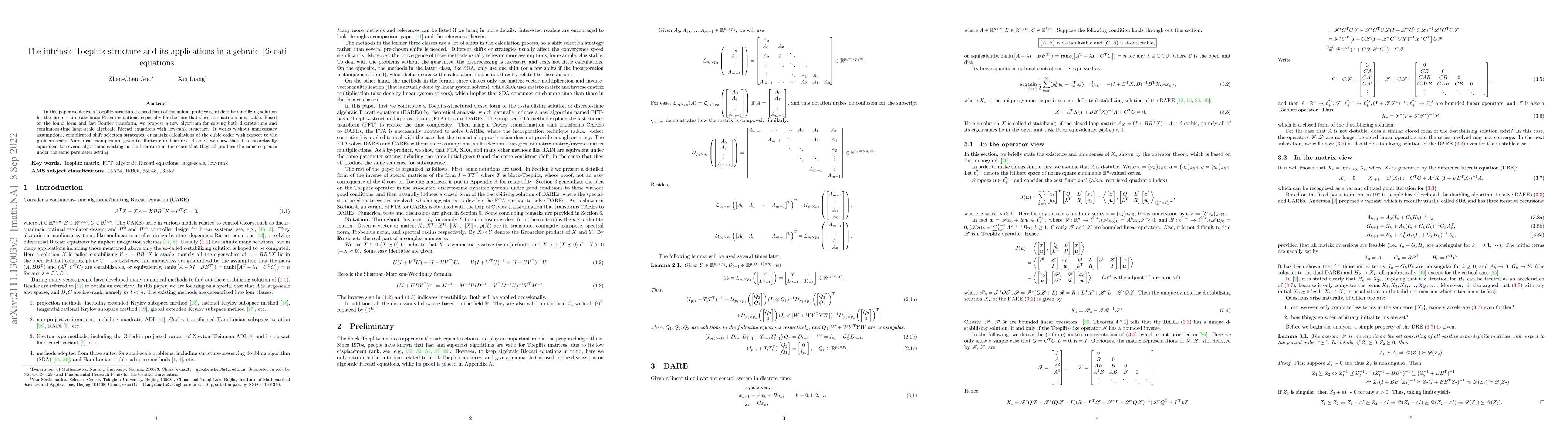 Thumbnail for The intrinsic Toeplitz structure and its applications in algebraic
  Riccati equations