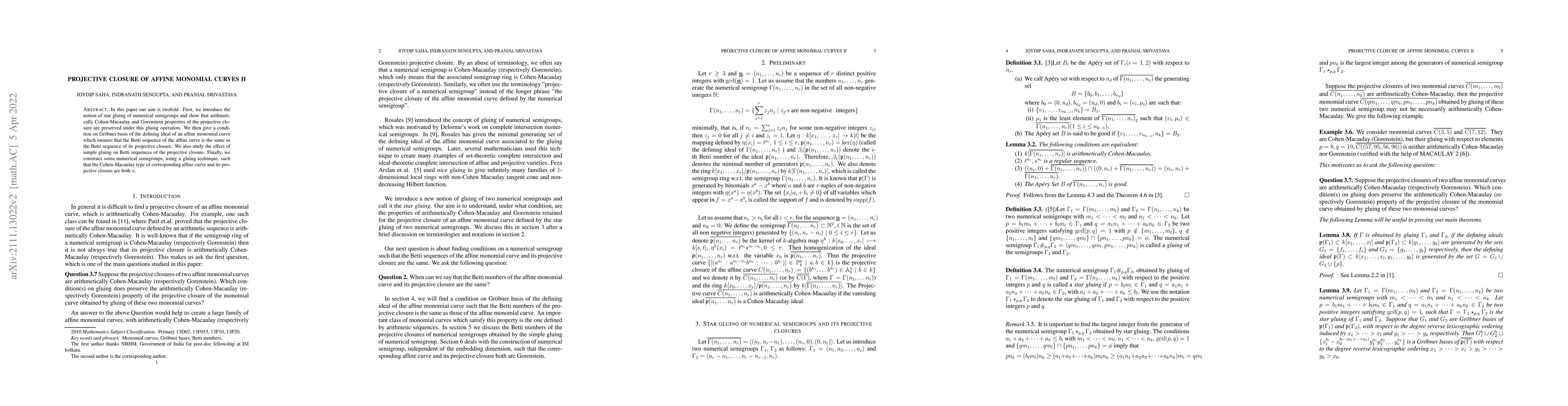 Thumbnail for Projective Closure of Affine Monomial Curves II