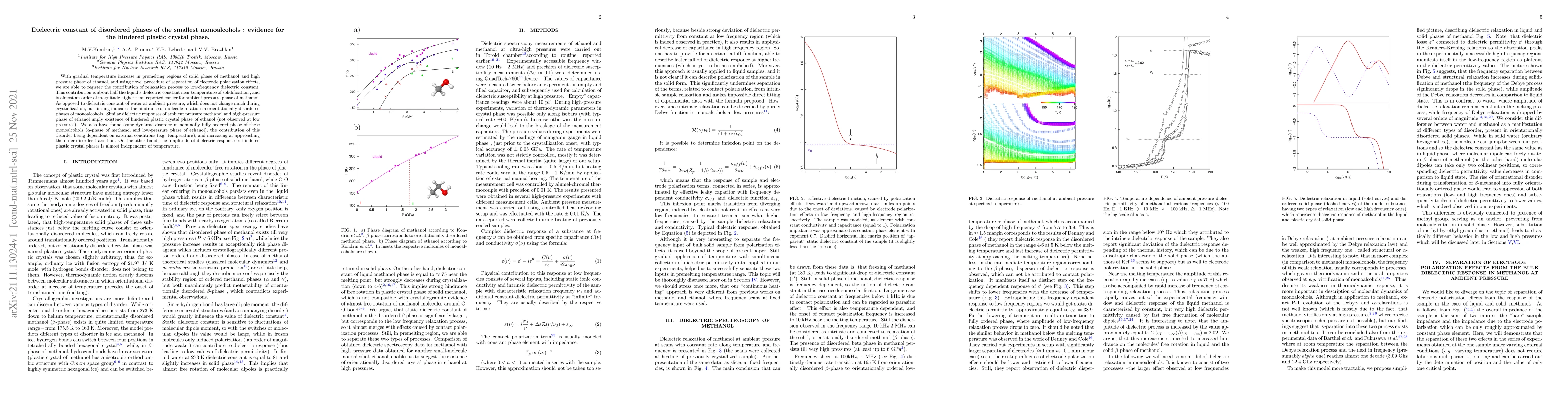 Thumbnail for Dielectric constant of disordered phases of the smallest monoalcohols :
  evidence for the hindered plastic crystal phase
