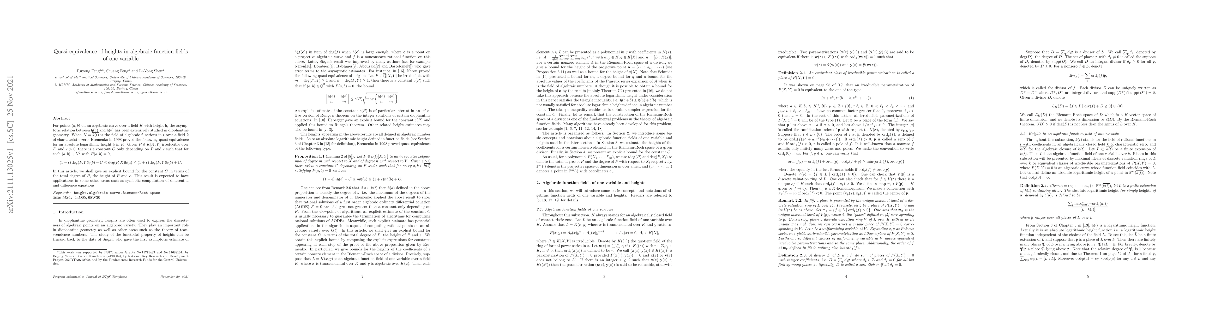 Thumbnail for Quasi-equivalence of heights in algebraic function fields of one
  variable