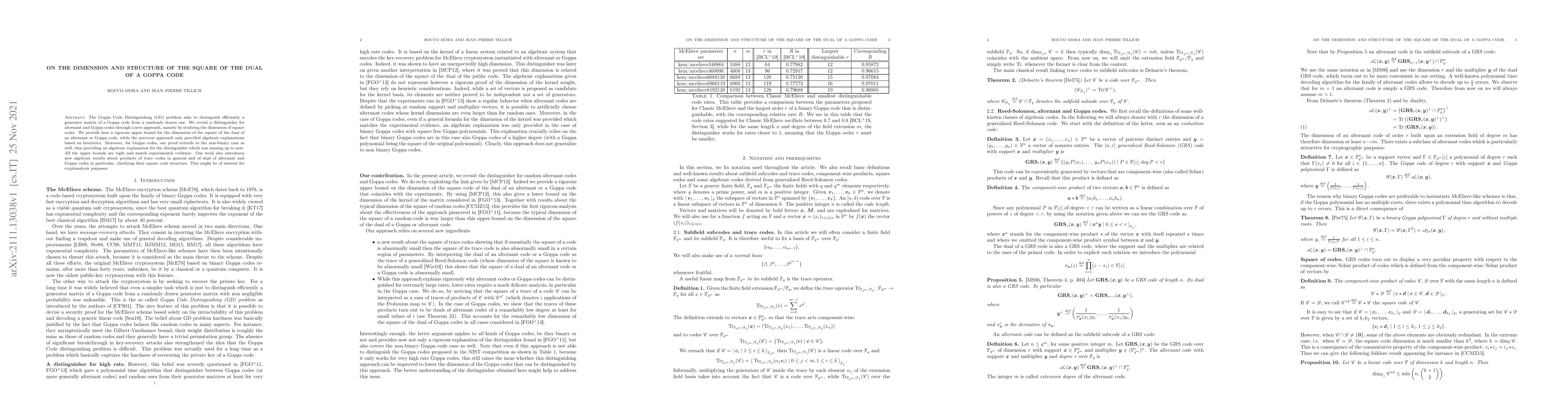 Thumbnail for On the dimension and structure of the square of the dual of a Goppa code