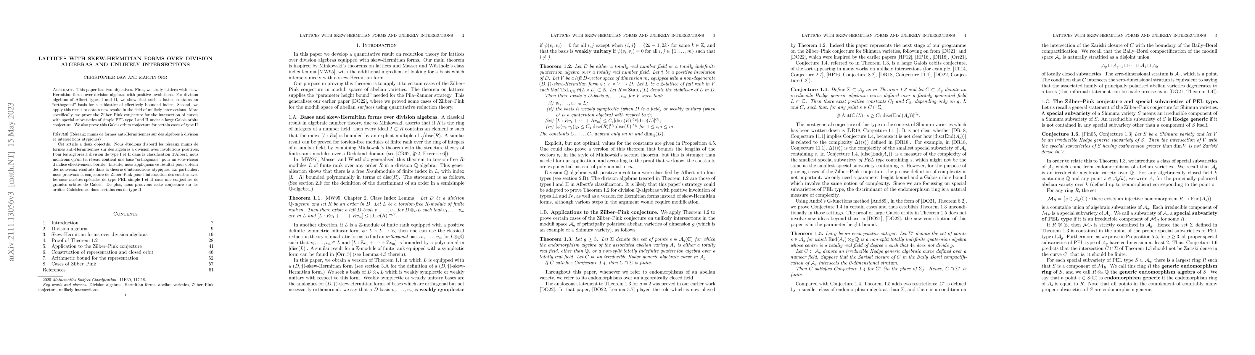 Thumbnail for Lattices with skew-Hermitian forms over division algebras and unlikely
  intersections