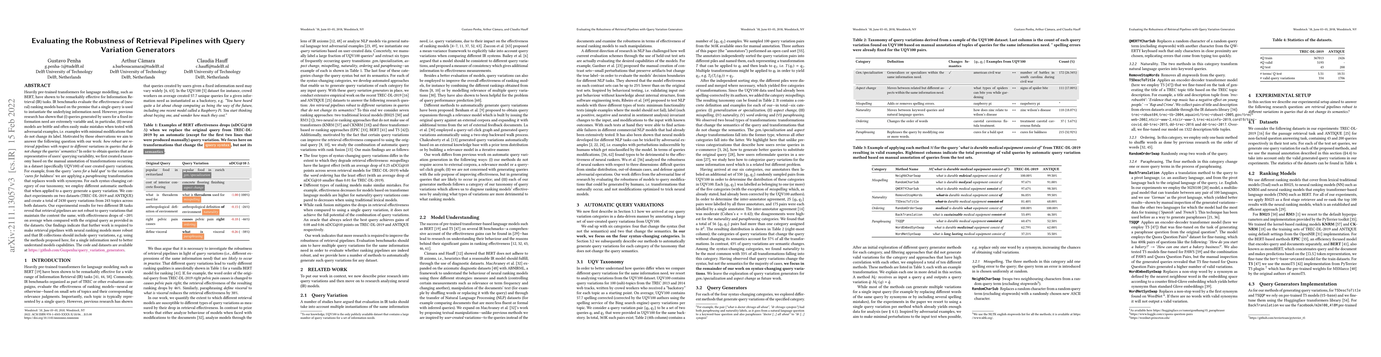 Thumbnail for Evaluating the Robustness of Retrieval Pipelines with Query Variation
  Generators