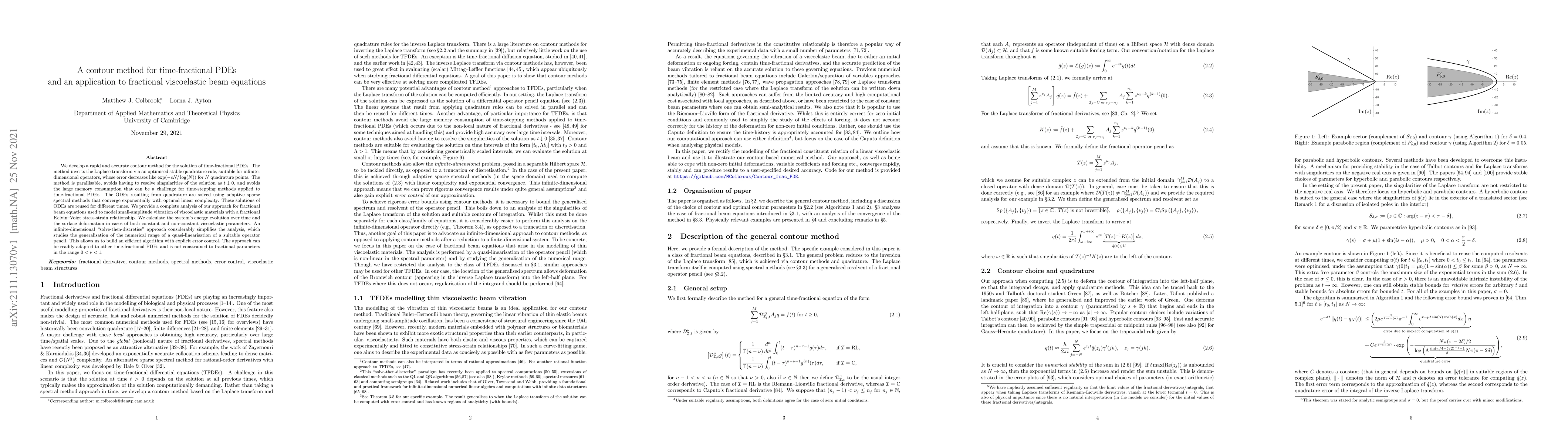 Thumbnail for A contour method for time-fractional PDEs and an application to
  fractional viscoelastic beam equations