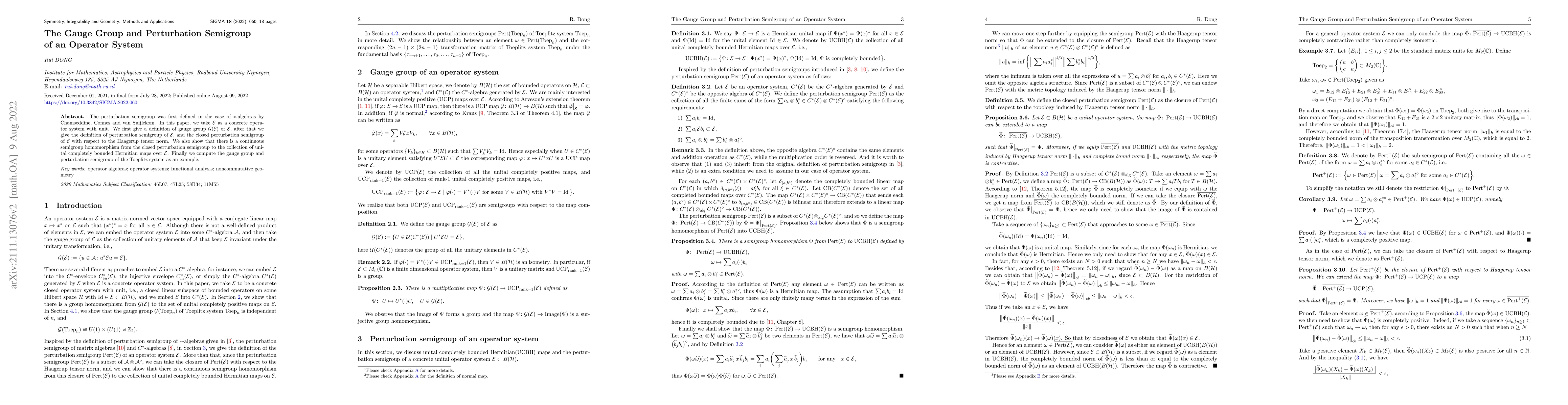 Thumbnail for The Gauge Group and Perturbation Semigroup of an Operator System