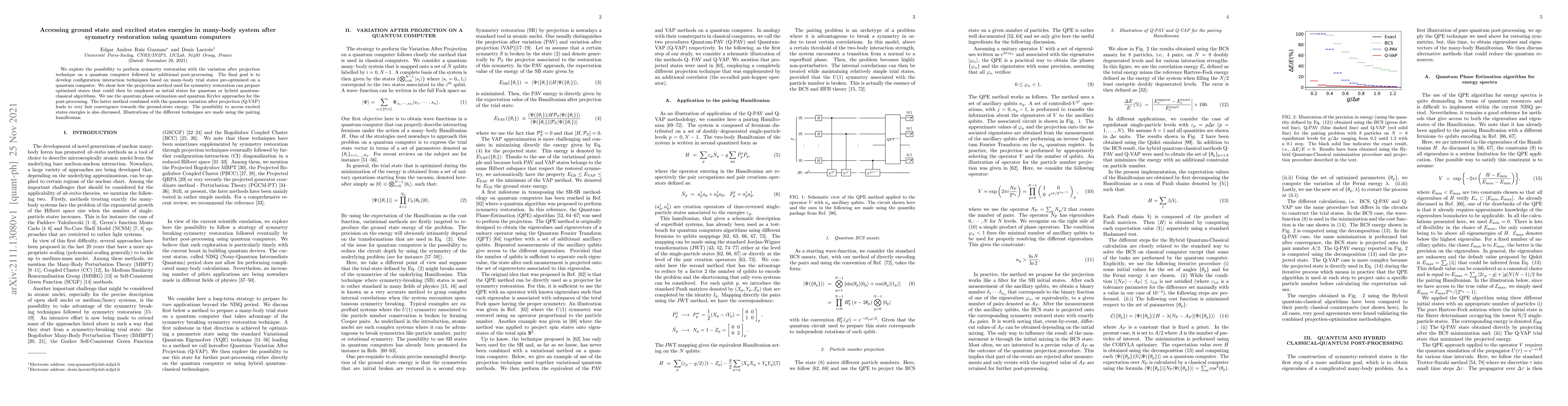 Thumbnail for Accessing ground state and excited states energies in many-body system
  after symmetry restoration using quantum computers