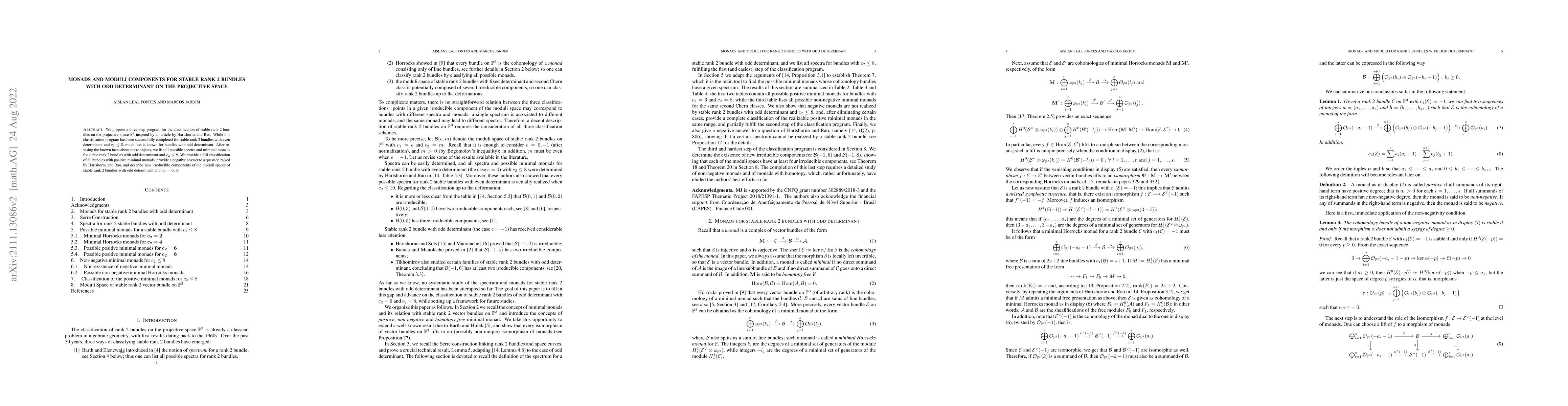 Thumbnail for Monads and moduli components for stable rank 2 bundles with odd
  determinant on the projective space