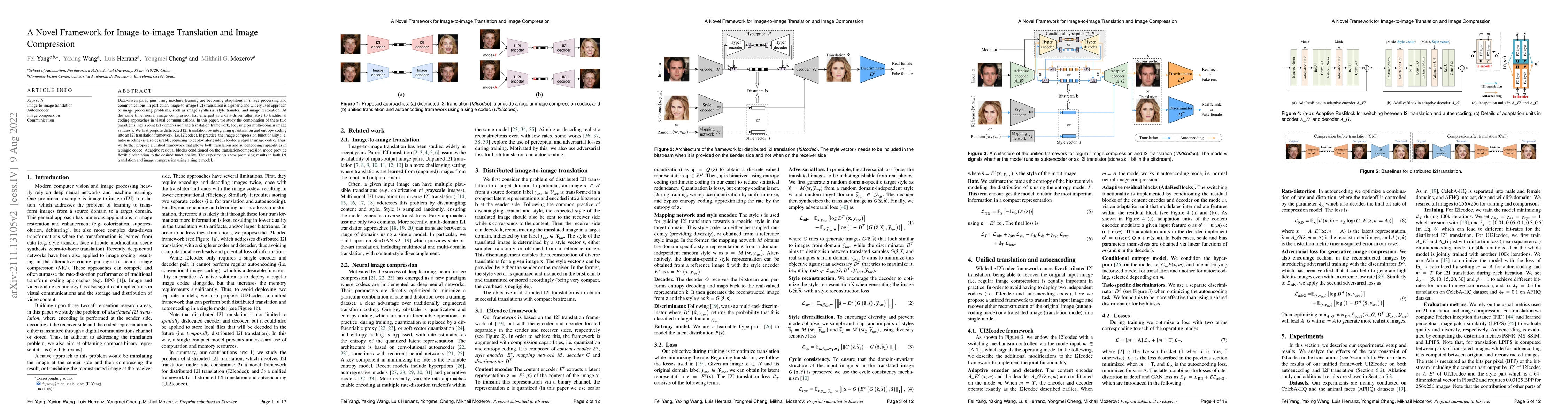 Thumbnail for A Novel Framework for Image-to-image Translation and Image Compression