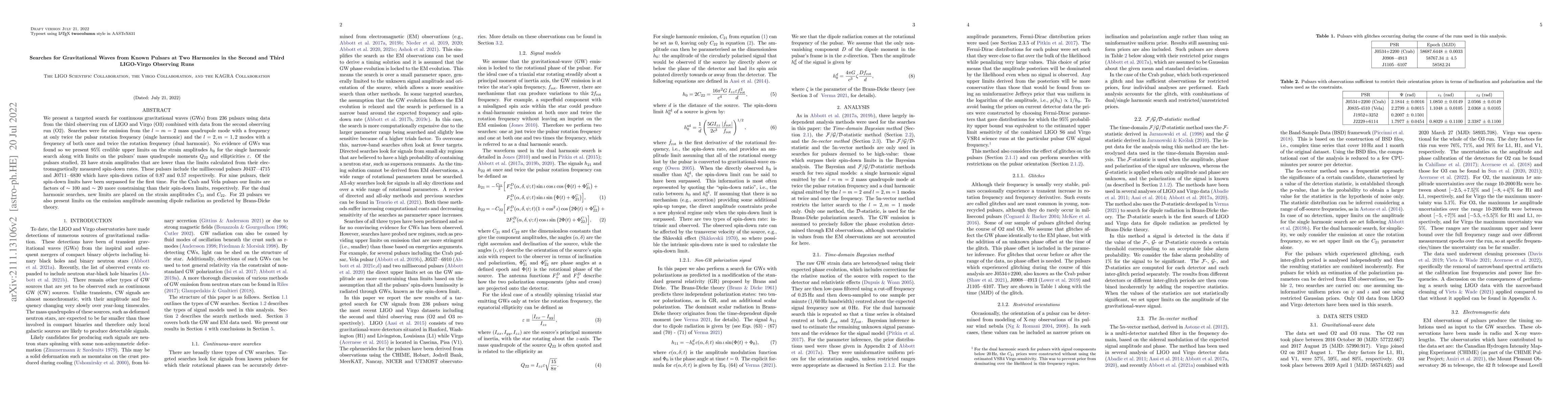 Thumbnail for Searches for Gravitational Waves from Known Pulsars at Two Harmonics in
  the Second and Third LIGO-Virgo Observing Runs
