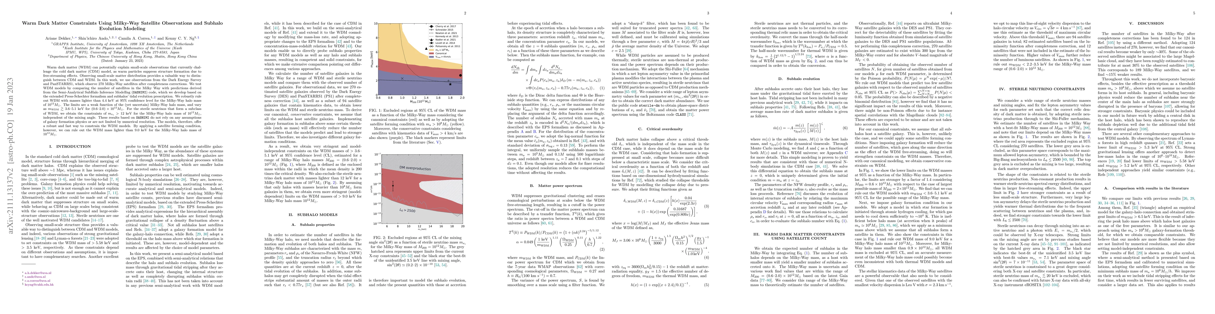 Thumbnail for Warm Dark Matter Constraints Using Milky-Way Satellite Observations and
  Subhalo Evolution Modeling