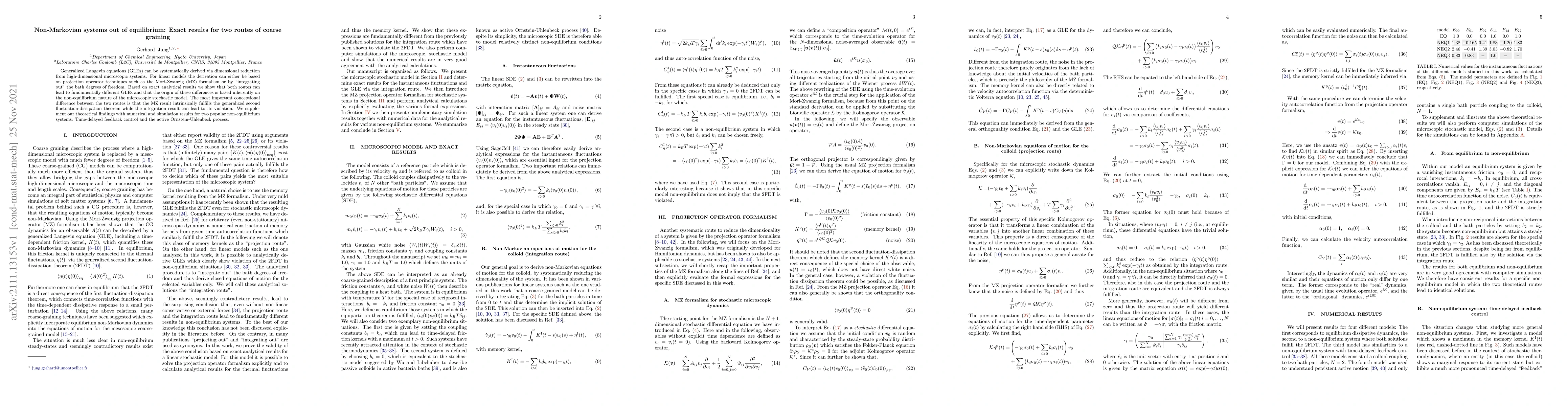 Thumbnail for Non-Markovian systems out of equilibrium: Exact results for two routes
  of coarse graining