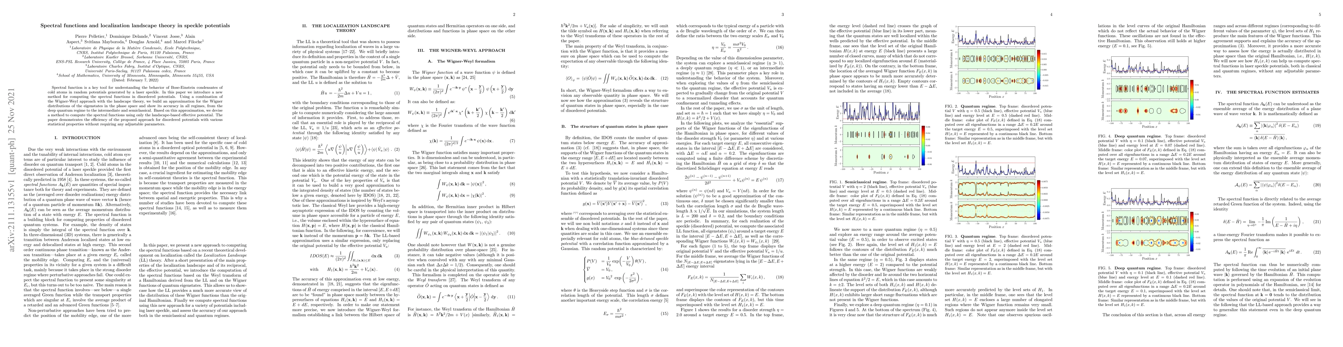 Thumbnail for Spectral functions and localization landscape theory in speckle
  potentials