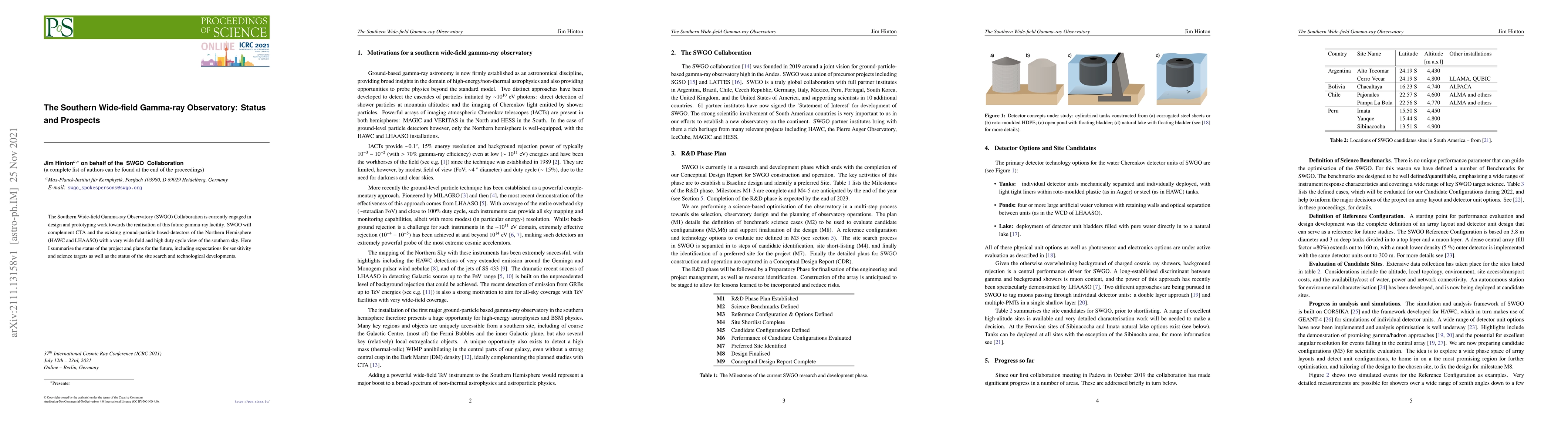 Thumbnail for The Southern Wide-field Gamma-ray Observatory: Status and Prospects
