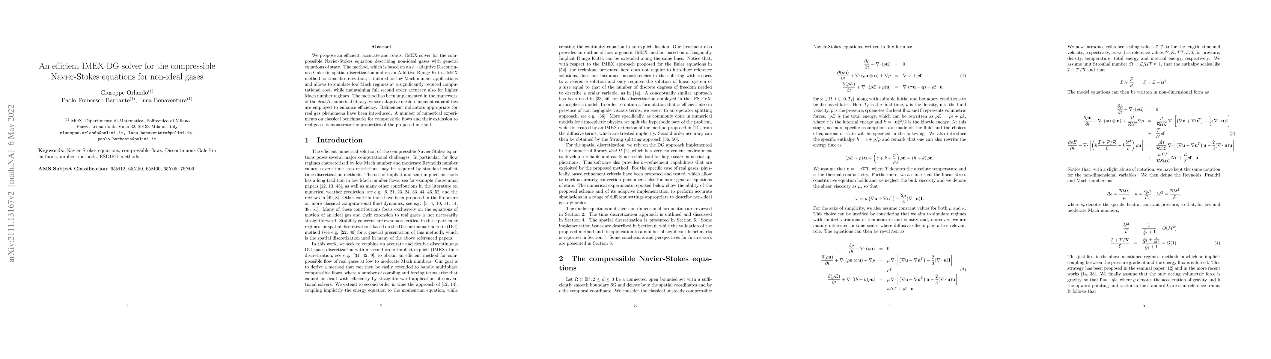 Thumbnail for An efficient IMEX-DG solver for the compressible Navier-Stokes equations
  for non-ideal gases