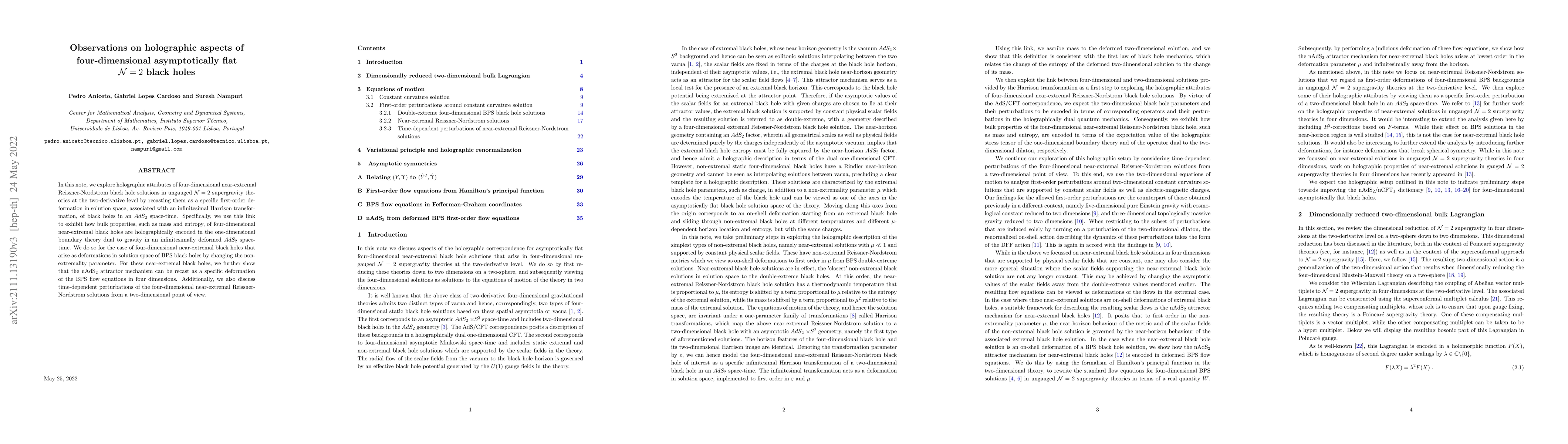 Thumbnail for Observations on holographic aspects of four-dimensional asymptotically
  flat ${\cal N}=2$ black holes
