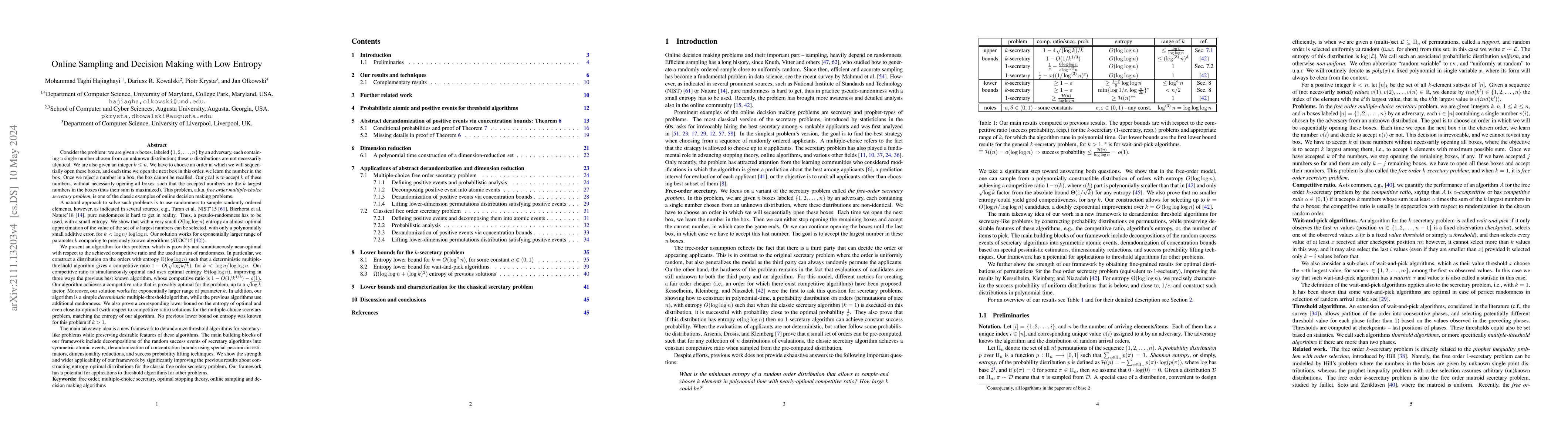 Thumbnail for Online Sampling and Decision Making with Low Entropy