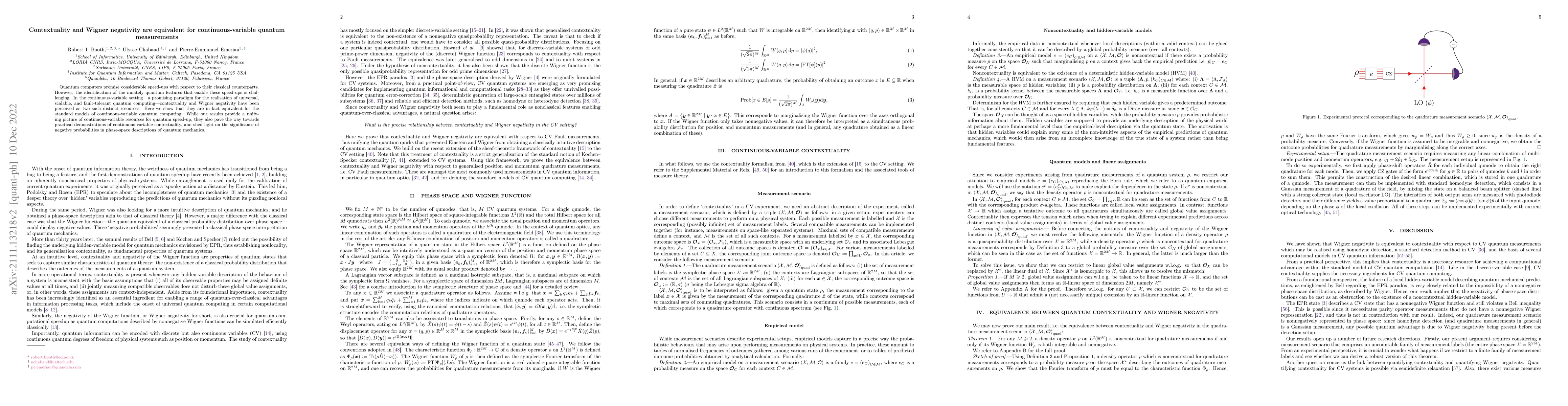Thumbnail for Contextuality and Wigner negativity are equivalent for
  continuous-variable quantum measurements