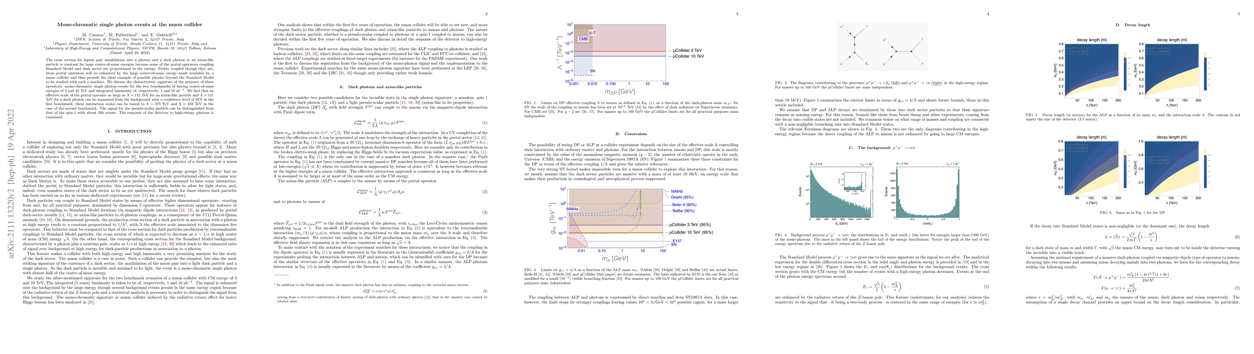 Thumbnail for Mono-chromatic single photon events at the muon collider