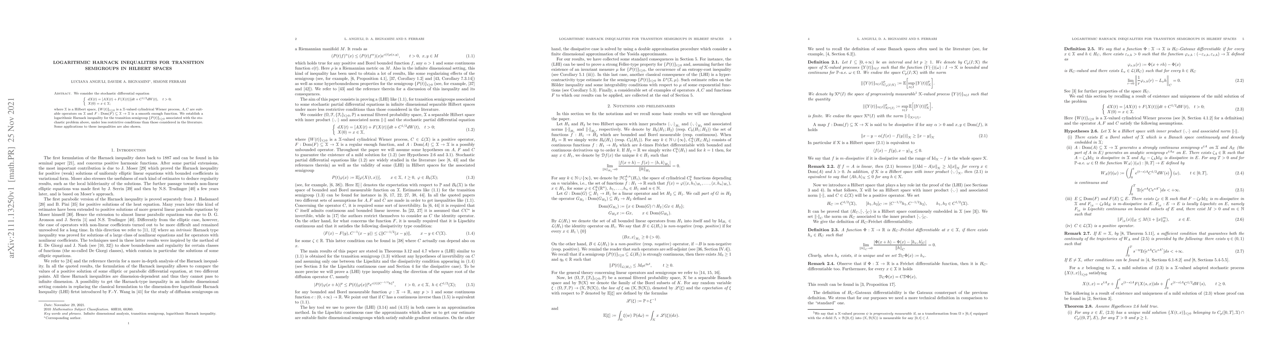 Thumbnail for Logarithmic Harnack inequalities for transition semigroups in Hilbert
  spaces