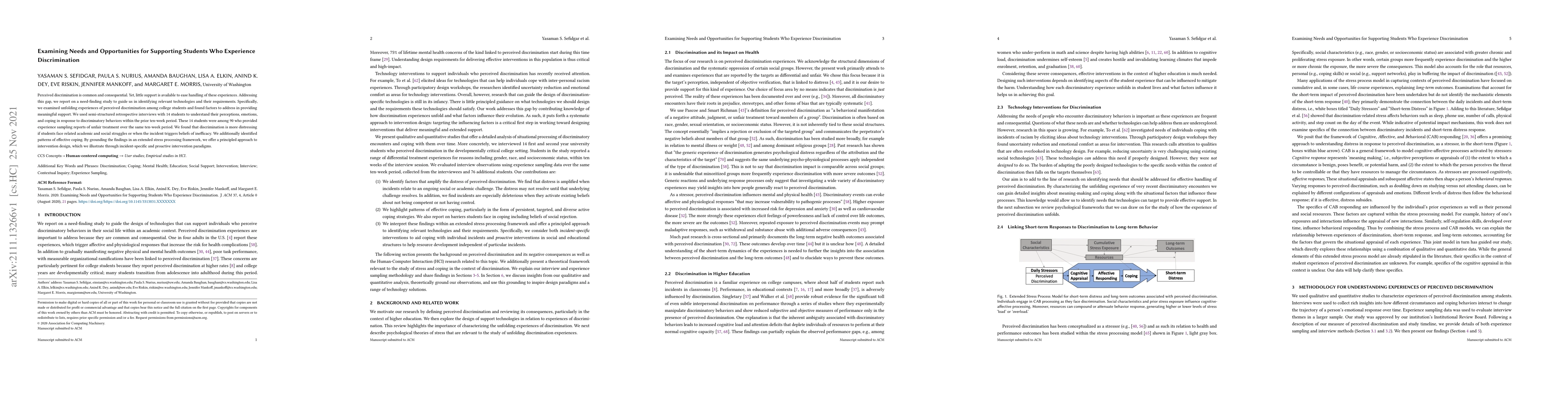 Thumbnail for Examining Needs and Opportunities for Supporting Students Who Experience
  Discrimination
