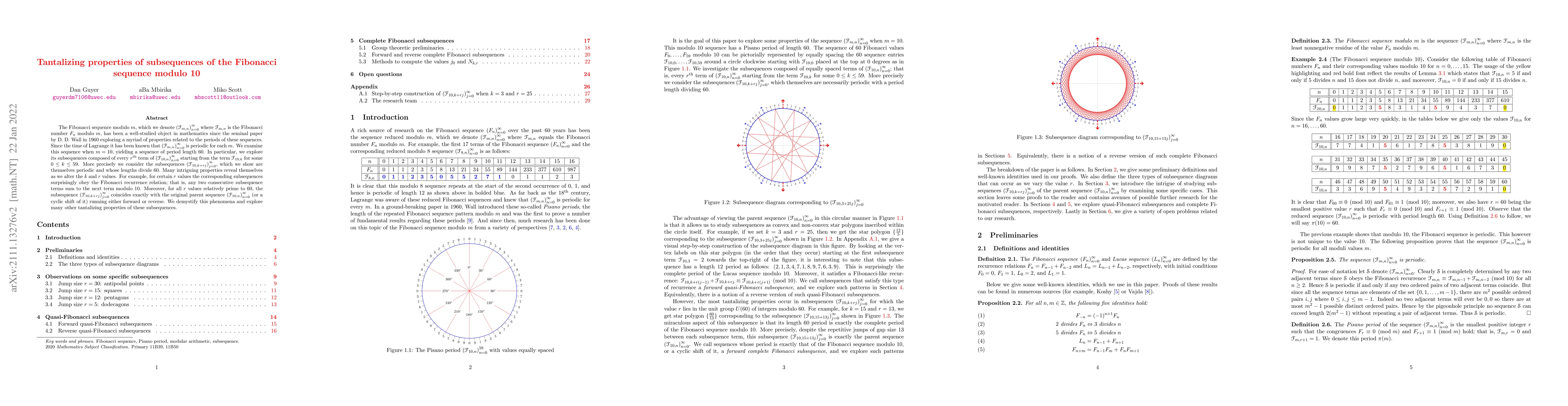 Thumbnail for Tantalizing properties of subsequences of the Fibonacci sequence modulo
  10