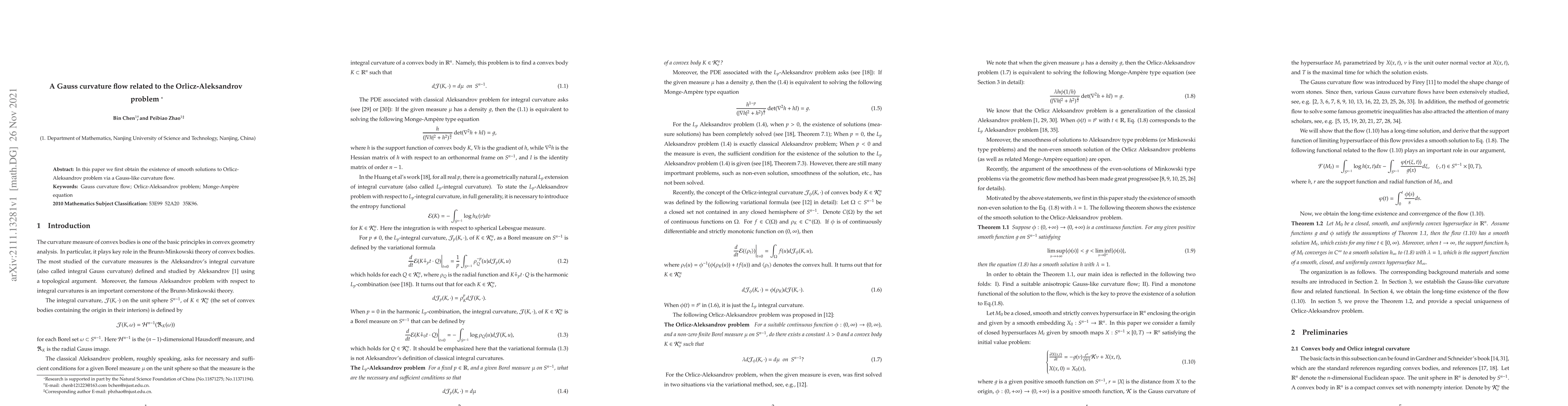 Thumbnail for A Gauss curvature flow related to the Orlicz-Aleksandrov problem