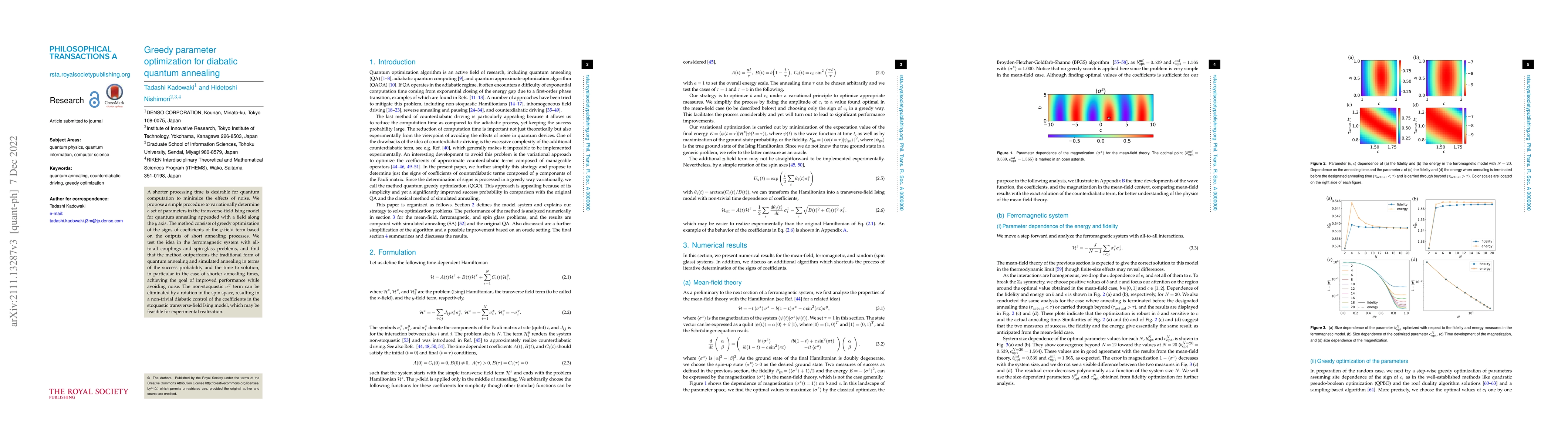 Thumbnail for Greedy parameter optimization for diabatic quantum annealing