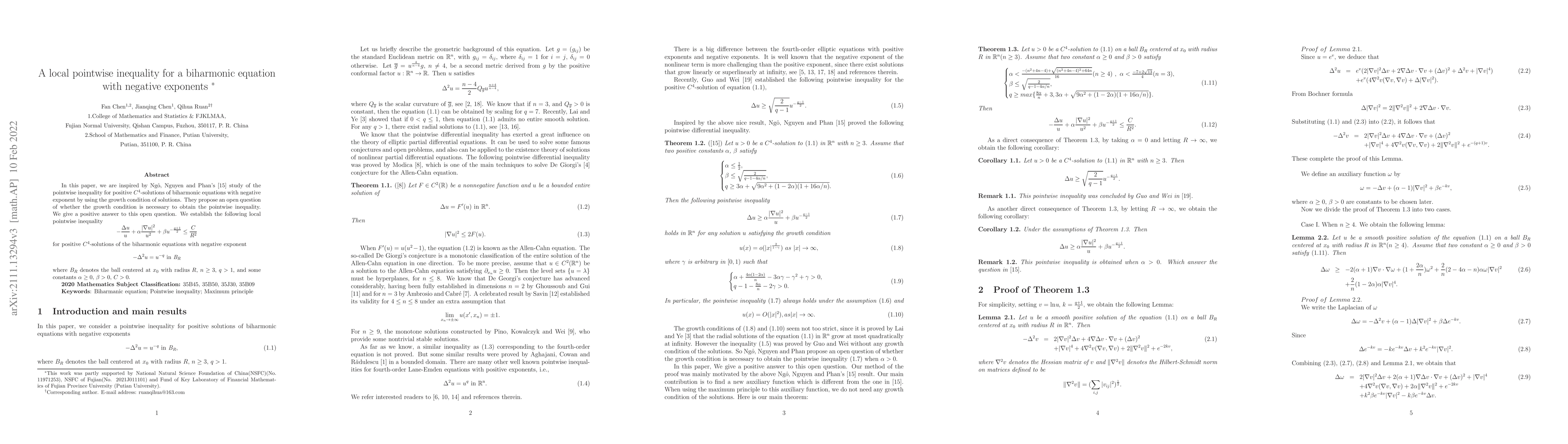Thumbnail for A local pointwise inequality for a biharmonic equation with negative
  exponents