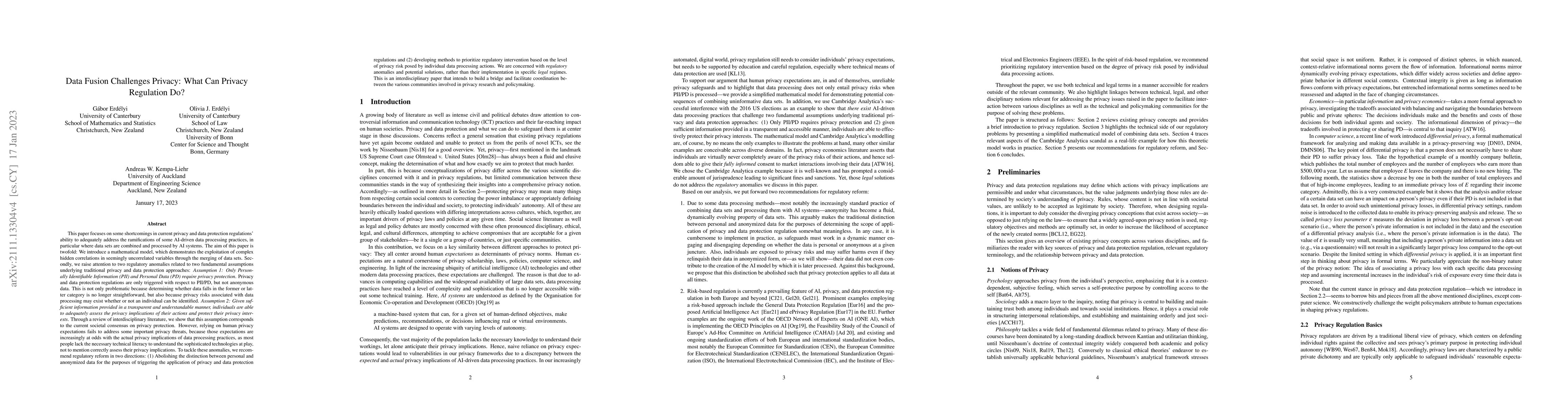 Thumbnail for Data Fusion Challenges Privacy: What Can Privacy Regulation Do?