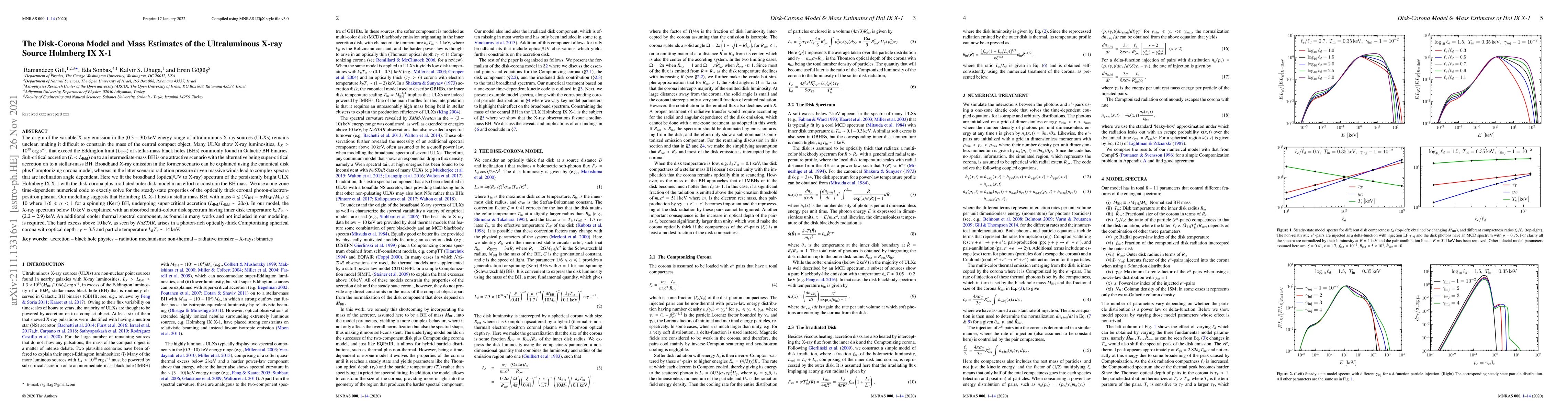 Thumbnail for The Disk-Corona Model and Mass Estimates of the Ultraluminous X-ray
  Source Holmberg IX X-1