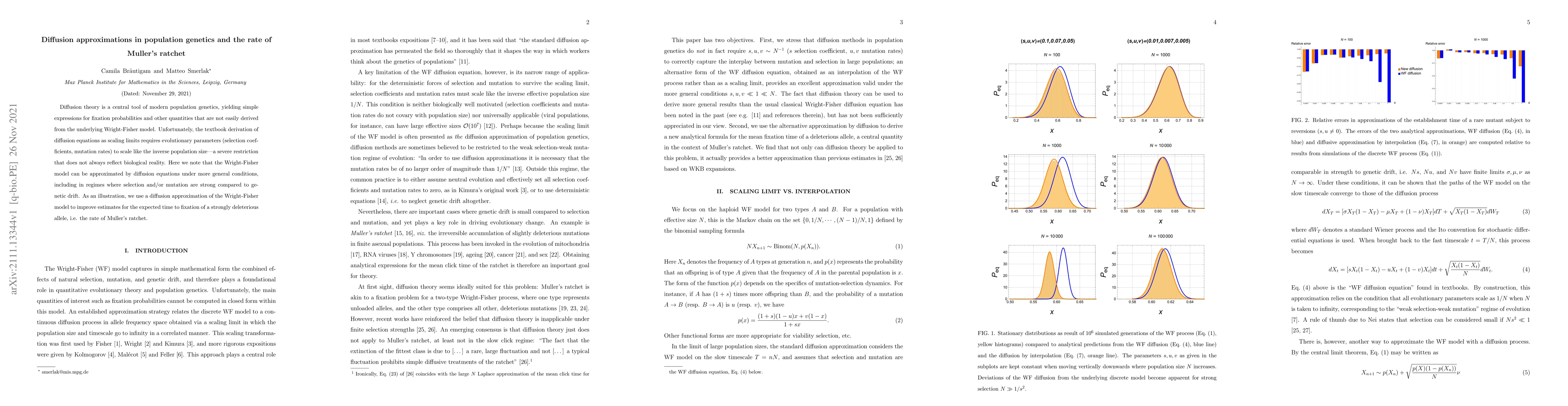 Thumbnail for Diffusion approximations in population genetics and the rate of Muller's
  ratchet