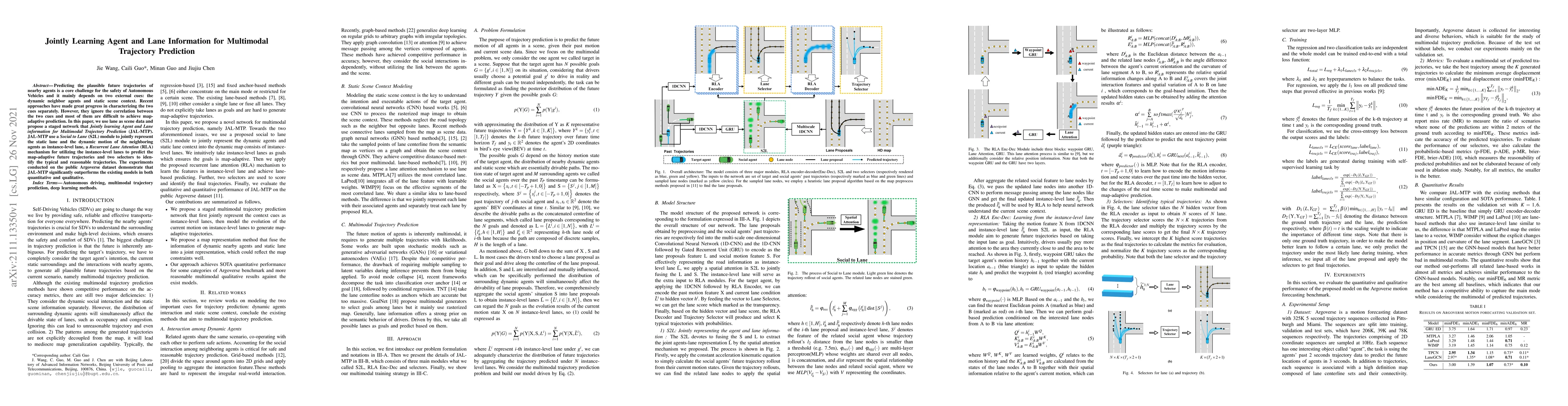 Thumbnail for Jointly Learning Agent and Lane Information for Multimodal Trajectory
  Prediction