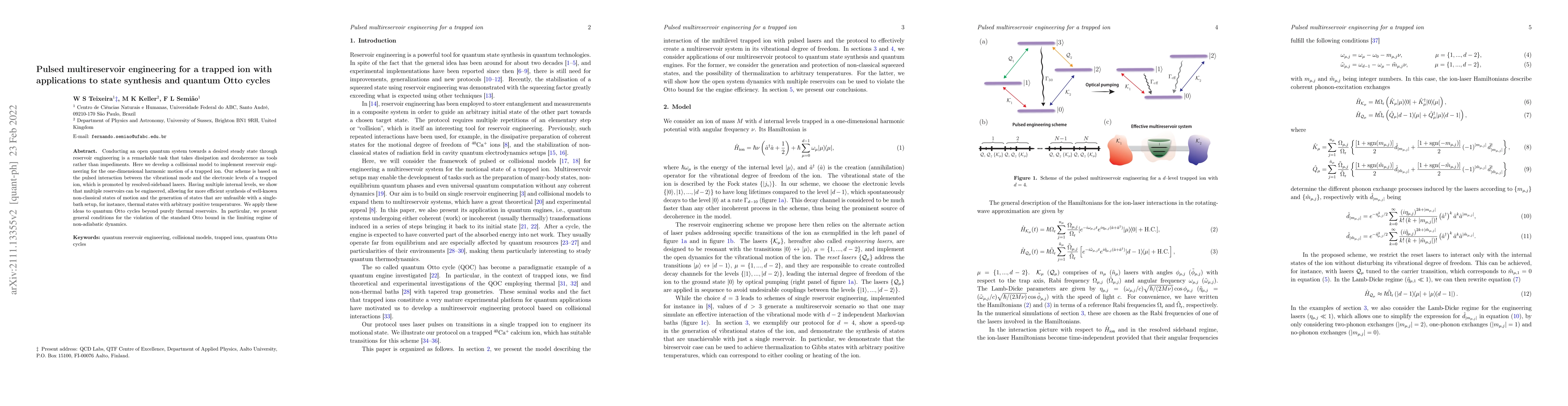 Thumbnail for Pulsed multireservoir engineering for a trapped ion with applications to
  state synthesis and quantum Otto cycles